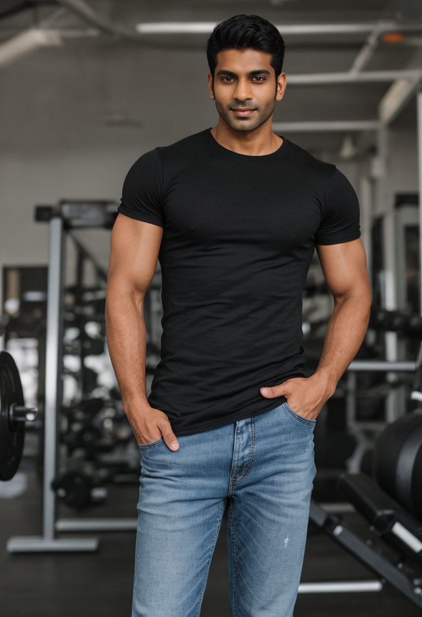 Indian fitness coach standing confidently in gym